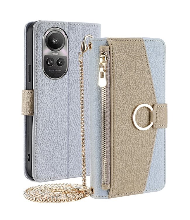 SoFetch Blauw Portemonnee Bookcase Hoesje met Koord voor de Oppo Reno10 Pro