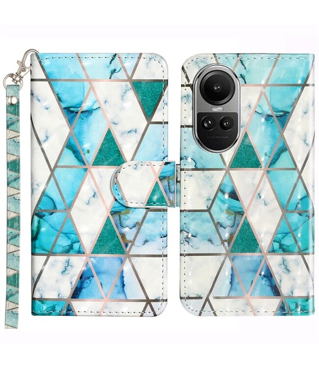 SoFetch Groen Driehoekdesigns Bookcase Hoesje met Polsbandje voor de Oppo Reno10 Pro
