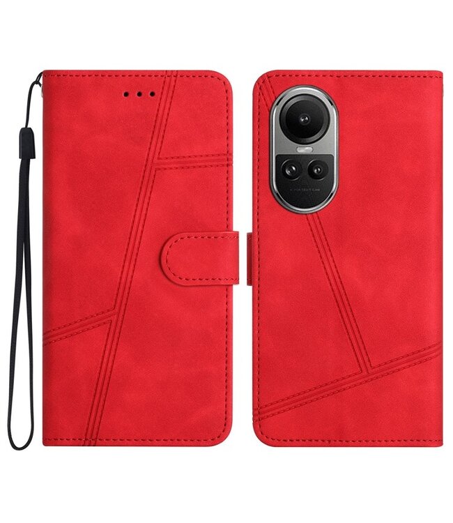 SoFetch Rood Lijnen Bookcase Hoesje met Polsbandje voor de Oppo Reno10 Pro