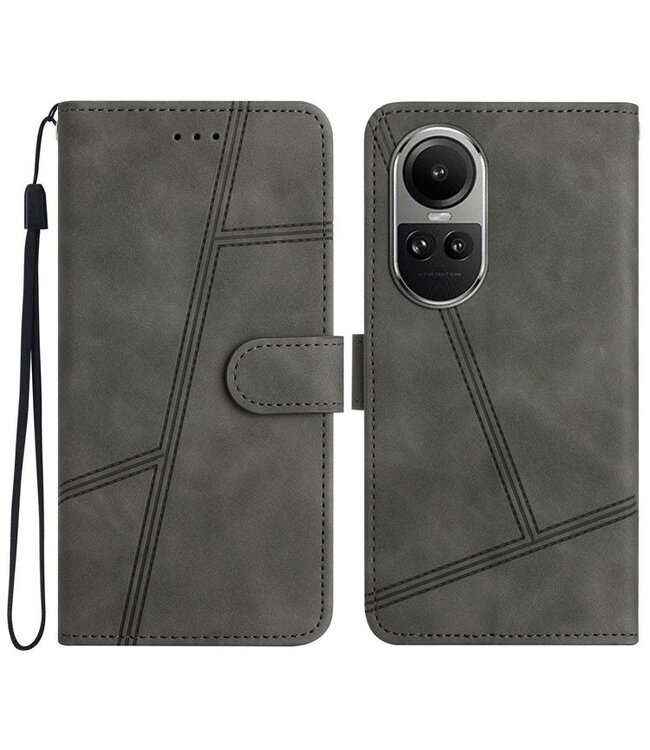 SoFetch Grijs Lijnen Bookcase Hoesje met Polsbandje voor de Oppo Reno10 Pro