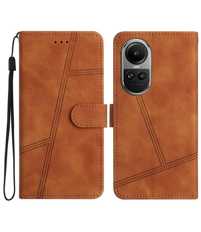 SoFetch Bruin Lijnen Bookcase Hoesje met Polsbandje voor de Oppo Reno10 Pro