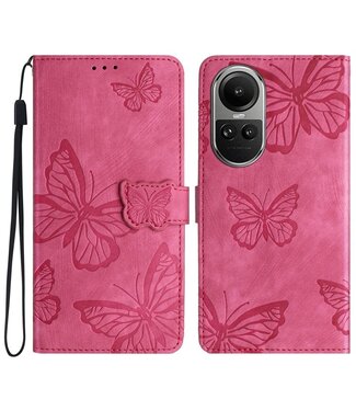 SoFetch Magenta Vlinders Bookcase Hoesje met Polsbandje Oppo Reno10 Pro