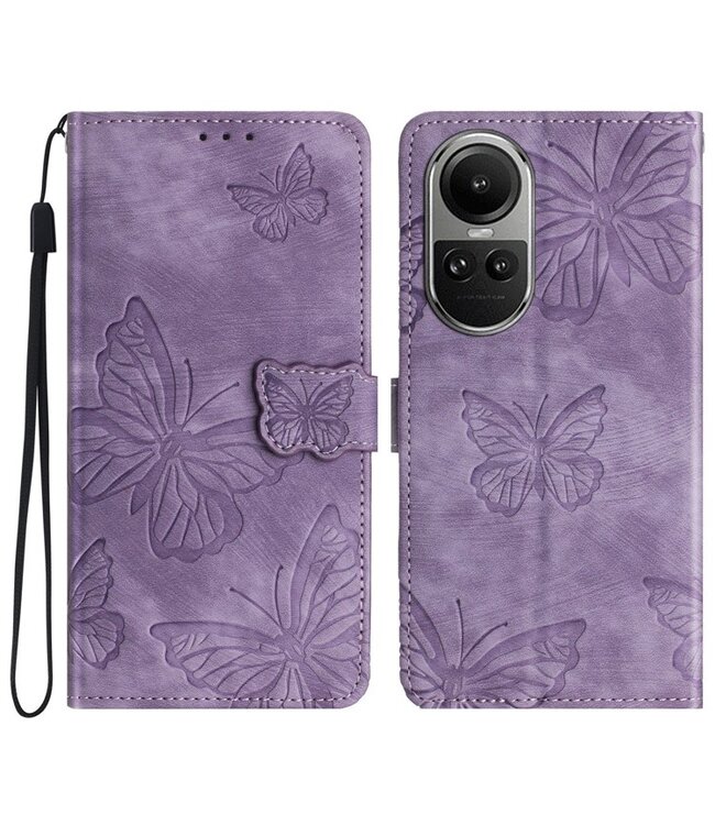 SoFetch Paars Vlinders Bookcase Hoesje met Polsbandje voor de Oppo Reno10 Pro