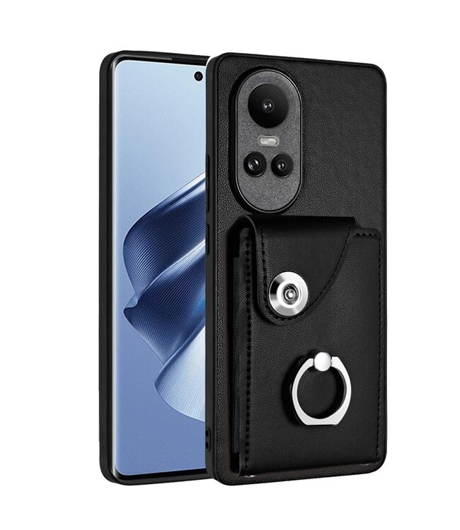 SoFetch Zwart Pasjeshouder Ring Houder Hybride Hoesje voor de Oppo Reno10 Pro