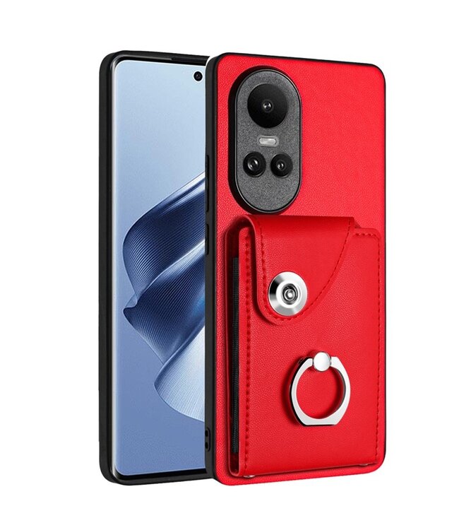 SoFetch Rood Pasjeshouder Ring Houder Hybride Hoesje voor de Oppo Reno10 Pro