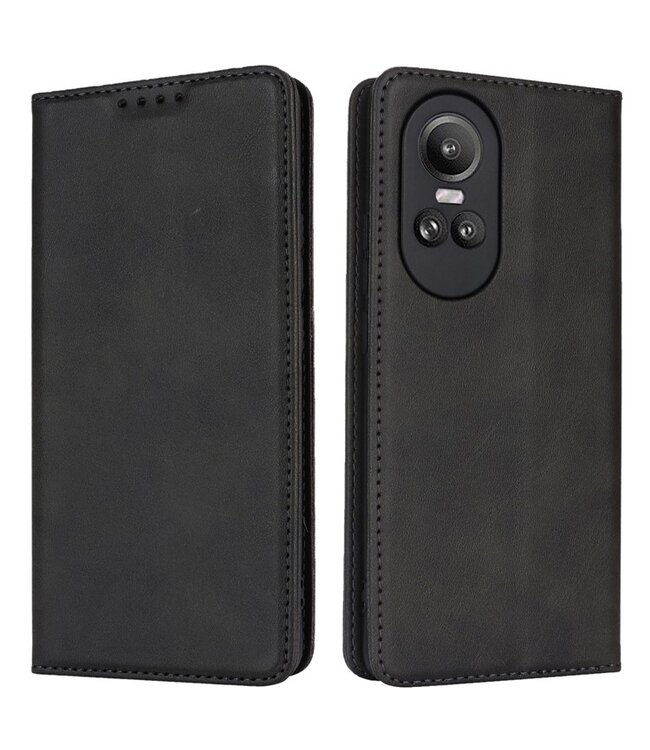 SoFetch Zwart Magnetisch Elegant Bookcase Hoesje voor de Oppo Reno10 Pro