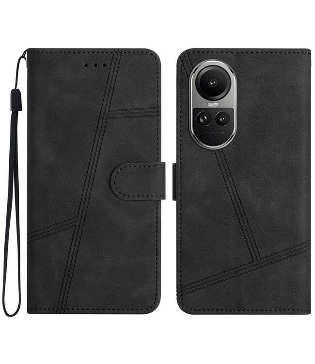 SoFetch Zwart Lijnen Bookcase Hoesje met Polsbandje voor de Oppo Reno10 Pro