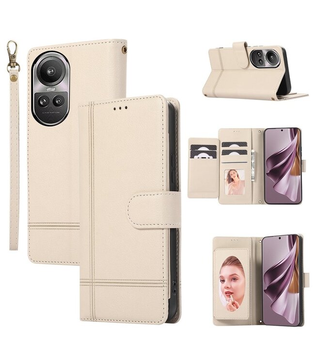 SoFetch Beige Pasjeshouder Spiegel Bookcase Hoesje voor de Oppo Reno10 Pro