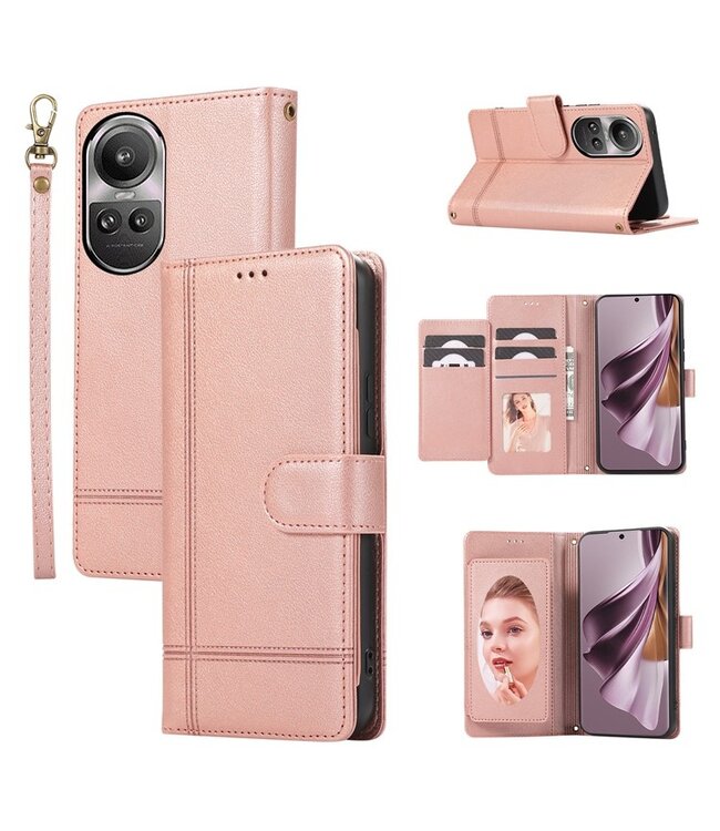 SoFetch Roze Pasjeshouder Spiegel Bookcase Hoesje voor de Oppo Reno10 Pro