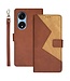 Idewei Bruin Twee kleuren Bookcase Hoesje met Polsbandje voor de Oppo Reno8 T