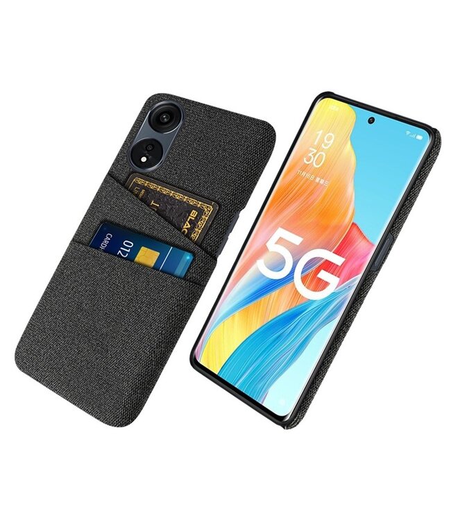 SoFetch Zwart Pasjeshouder Stoffen Hardcase Hoesje voor de Oppo Reno8 T