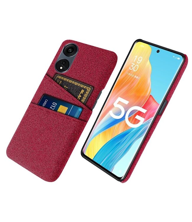 SoFetch Rood Pasjeshouder Stoffen Hardcase Hoesje voor de Oppo Reno8 T