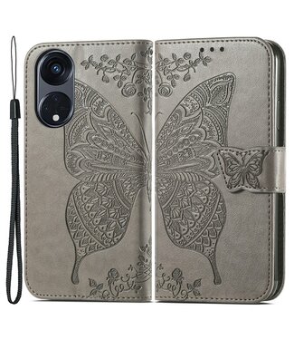 SoFetch Grijs Vlinder Bookcase Hoesje met Polsbandje Oppo Reno8 T