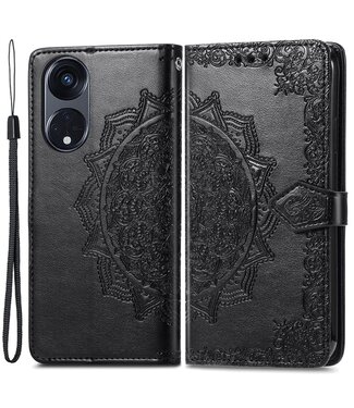 SoFetch Zwart Mandala Bookcase Hoesje met Polsbandje Oppo Reno8 T