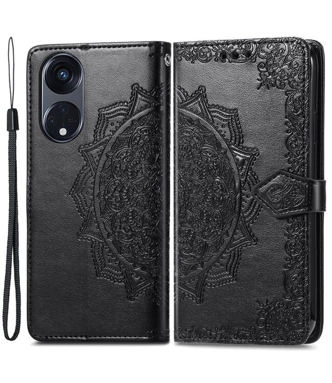 SoFetch Zwart Mandala Bookcase Hoesje met Polsbandje voor de Oppo Reno8 T