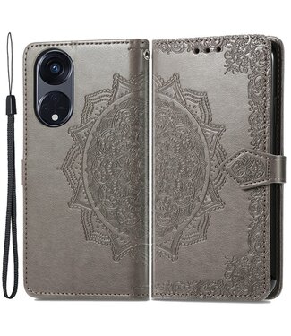 SoFetch Grijs Mandala Bookcase Hoesje met Polsbandje Oppo Reno8 T
