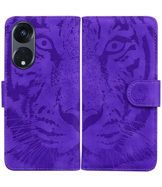 SoFetch Paars Tijger Bookcase Hoesje Oppo Reno8 T