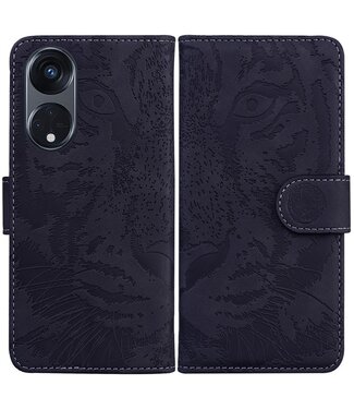 SoFetch Zwart Tijger Bookcase Hoesje Oppo Reno8 T
