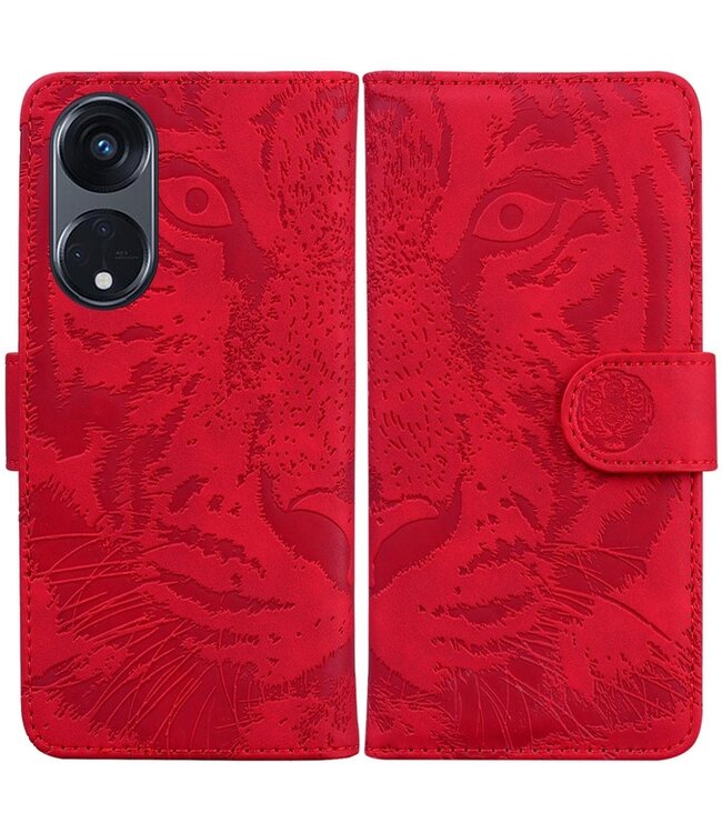 SoFetch Rood Tijger Bookcase Hoesje voor de Oppo Reno8 T