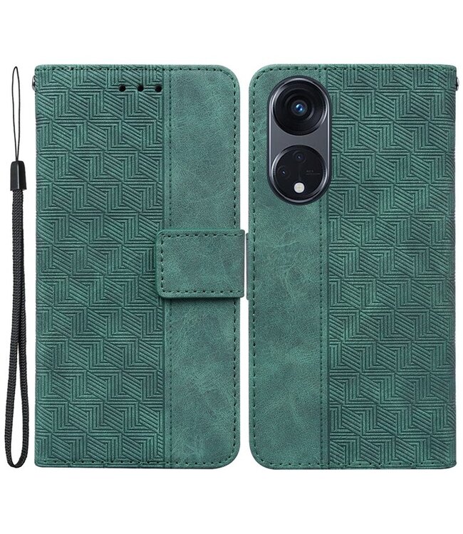SoFetch Groen Geometrisch Bookcase Hoesje met Polsbandje voor de Oppo Reno8 T