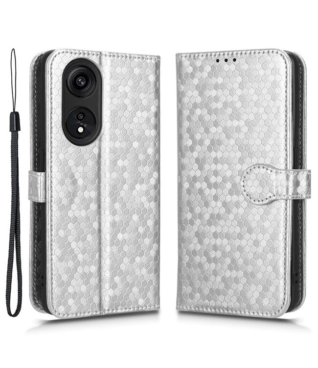 SoFetch Zilver Stippen Bookcase Hoesje met Polsbandje voor de Oppo Reno8 T