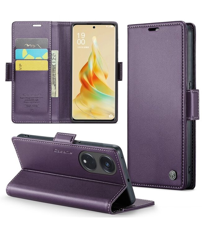 Paars RFID Pasjeshouder Bookcase Hoesje voor de Oppo Reno8 T