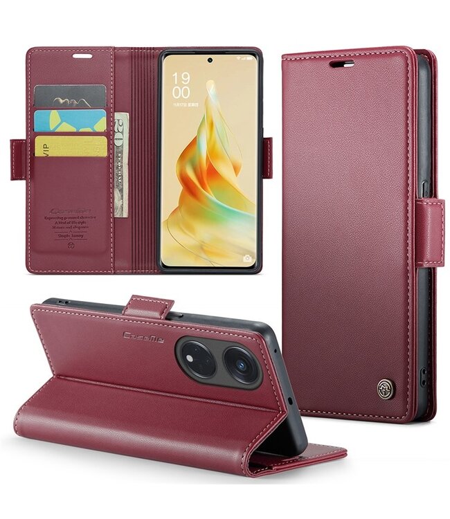 CaseMe Rood RFID Pasjeshouder Bookcase Hoesje voor de Oppo Reno8 T