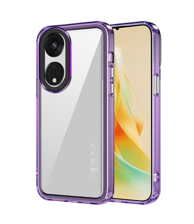 SoFetch Transparant / Paars Valbestendig Hybride Hoesje voor de Oppo Reno8 T