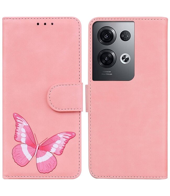 SoFetch Roze Vlinder Bookcase Hoesje voor de Oppo Reno 8 Pro