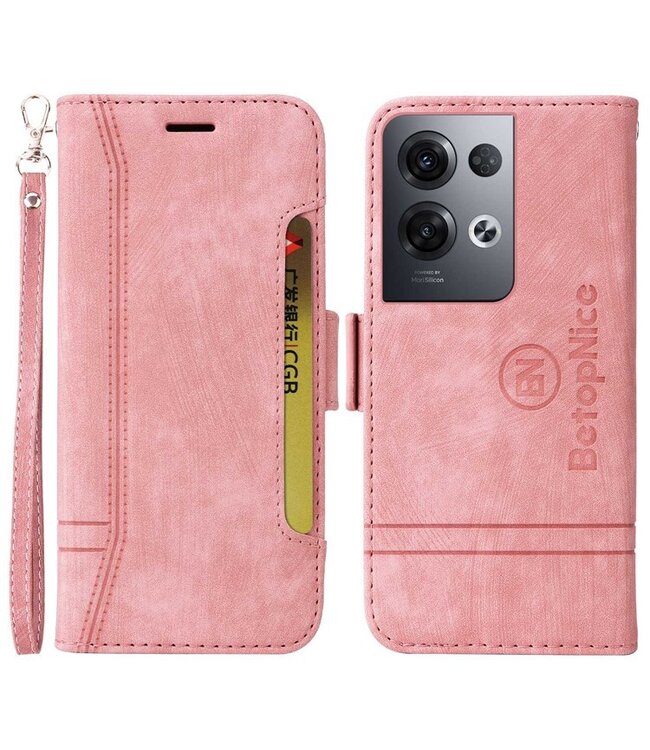 Betopnice Roze Pasjeshouder Bookcase Hoesje voor de Oppo Reno 8 Pro