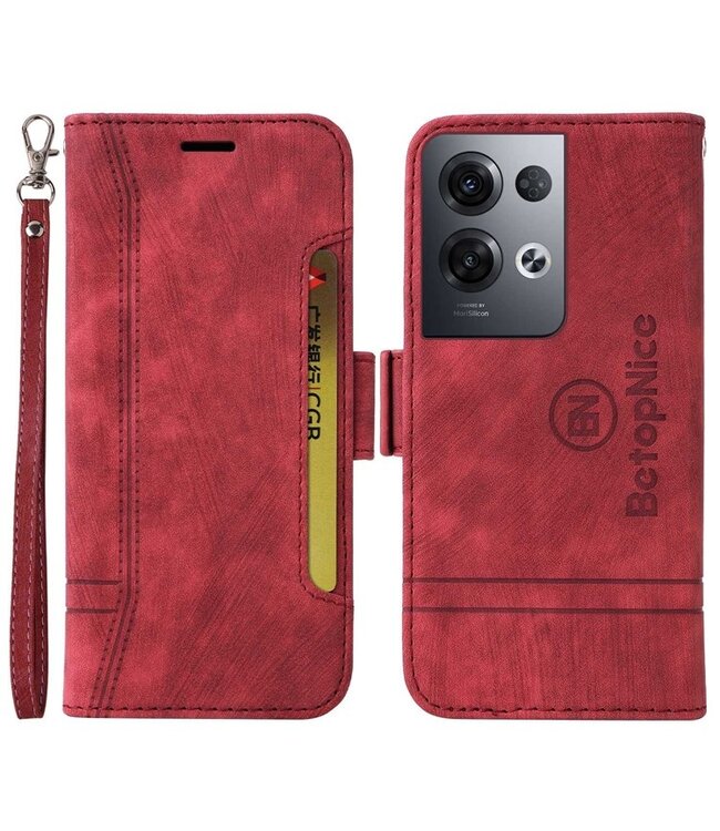 Betopnice Rood Pasjeshouder Bookcase Hoesje voor de Oppo Reno 8 Pro