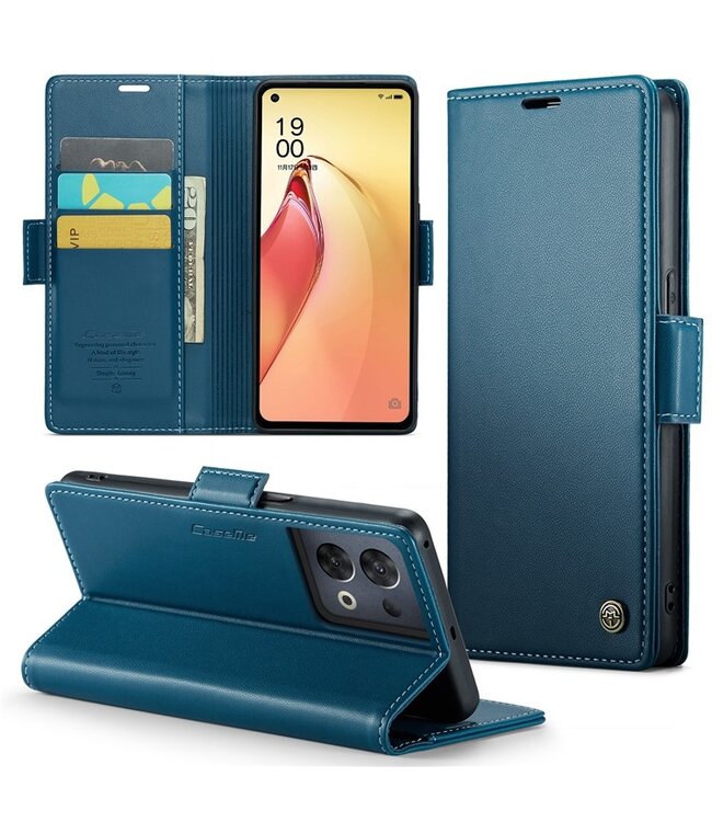 CaseMe Blauw RFID Bookcase Hoesje voor de Oppo Reno 8 Pro