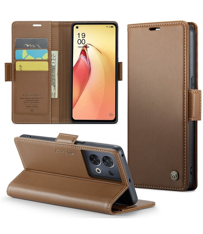 CaseMe Bruin RFID Bookcase Hoesje voor de Oppo Reno 8 Pro