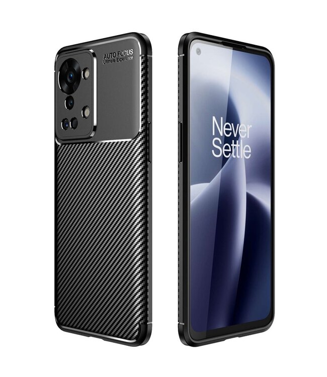 SoFetch SoFetch Zwart Krasbestendig Carbon TPU Hoesje voor de OnePlus Nord 2T