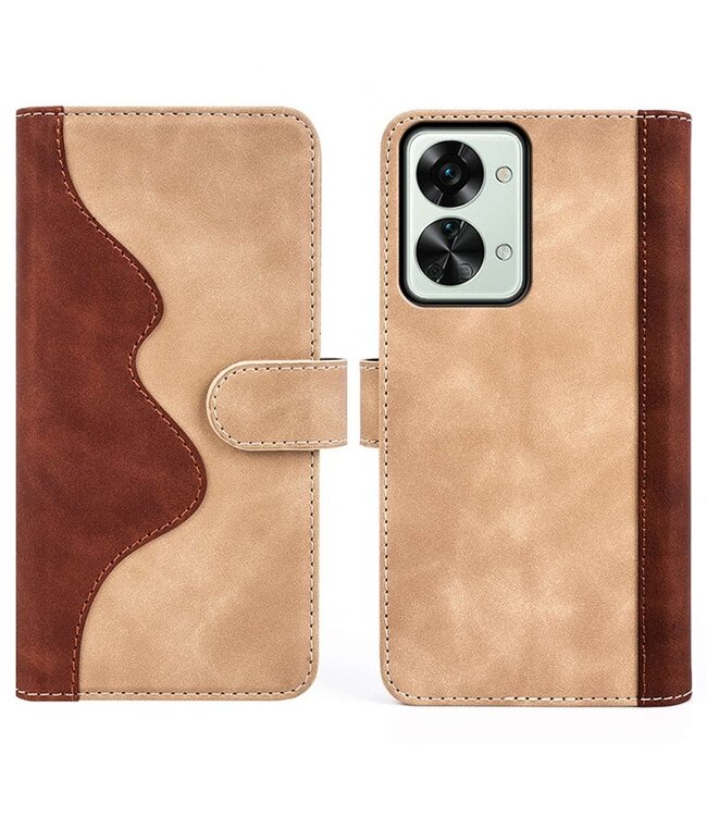 SoFetch SoFetch Geel Twee kleuren Bookcase Hoesje voor de OnePlus Nord 2T