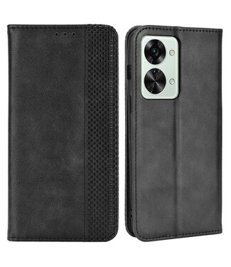 SoFetch Zwart Retrostijl Bookcase Hoesje OnePlus Nord 2T