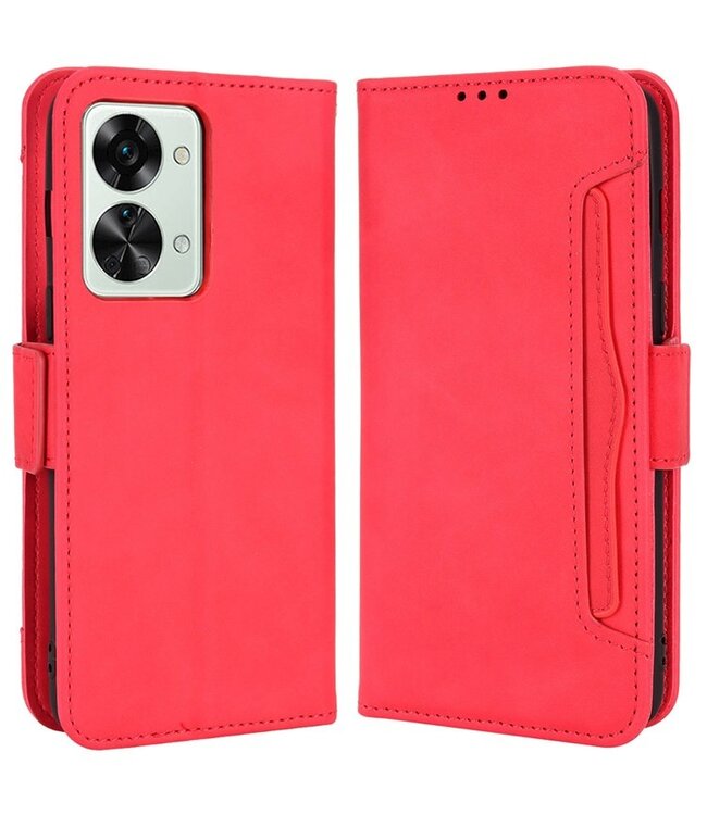 SoFetch SoFetch Rood Pasjeshouder Modern Bookcase Hoesje voor de OnePlus Nord 2T
