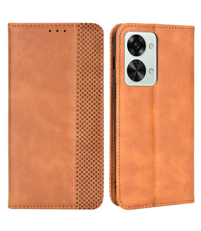 SoFetch SoFetch Bruin Retrostijl Bookcase Hoesje voor de OnePlus Nord 2T