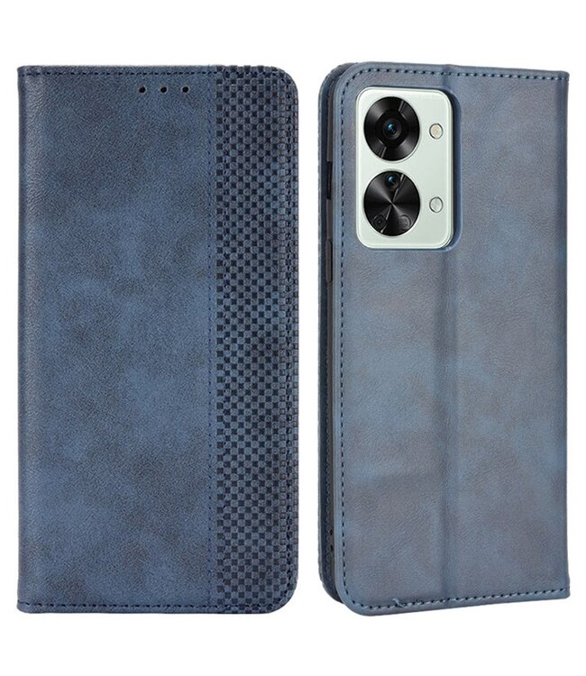 SoFetch SoFetch Blauw Retrostijl Bookcase Hoesje voor de OnePlus Nord 2T