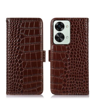 SoFetch Bruin Krokodillen Bookcase Hoesje OnePlus Nord 2T