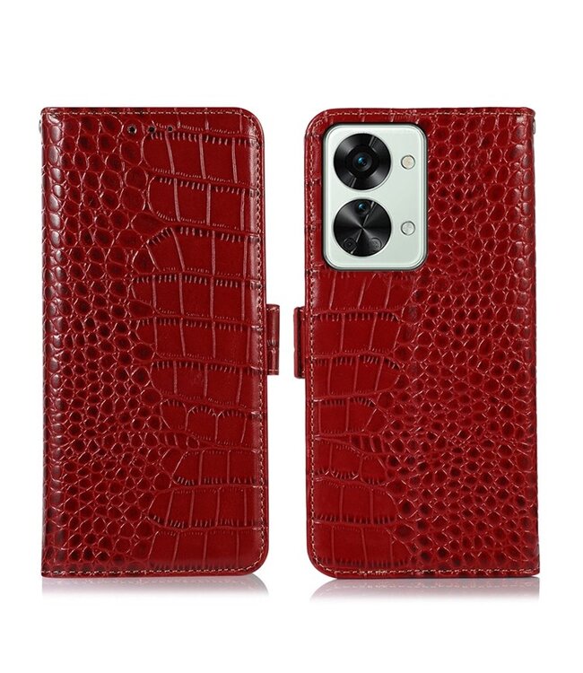 SoFetch SoFetch Rood Krokodillen Bookcase Hoesje voor de OnePlus Nord 2T