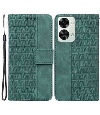 SoFetch Groen Geometrisch Bookcase Hoesje met Polsbandje OnePlus Nord 2T