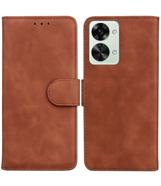 SoFetch SoFetch Bruin Krasbestendig Elegant Bookcase Hoesje voor de OnePlus Nord 2T