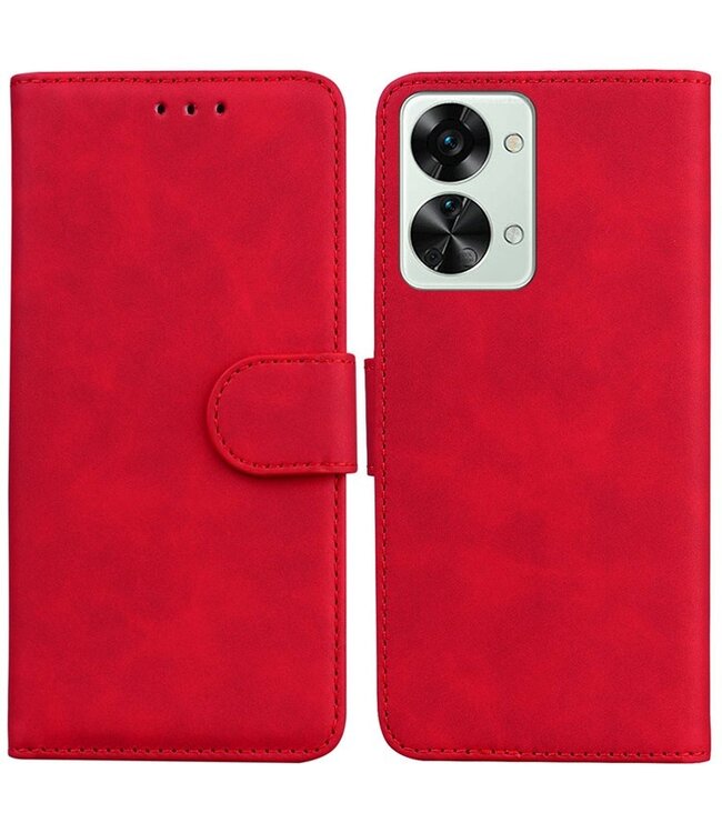 SoFetch SoFetch Rood Krasbestendig Elegant Bookcase Hoesje voor de OnePlus Nord 2T