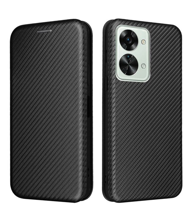 SoFetch SoFetch Zwart Magnetisch Carbon Bookcase Hoesje voor de OnePlus Nord 2T