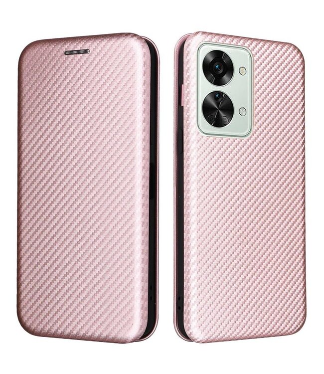SoFetch SoFetch Rosegoud Magnetisch Carbon Bookcase Hoesje voor de OnePlus Nord 2T