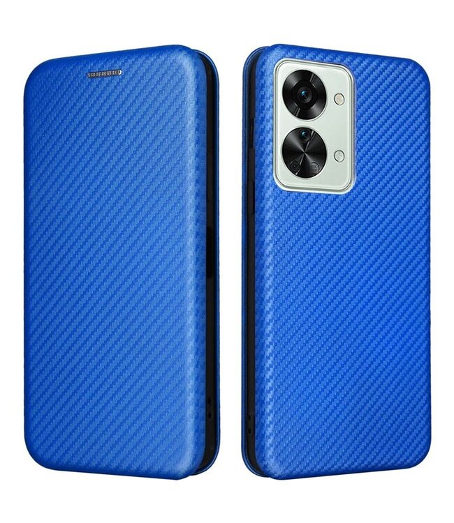 SoFetch SoFetch Blauw Magnetisch Carbon Bookcase Hoesje voor de OnePlus Nord 2T