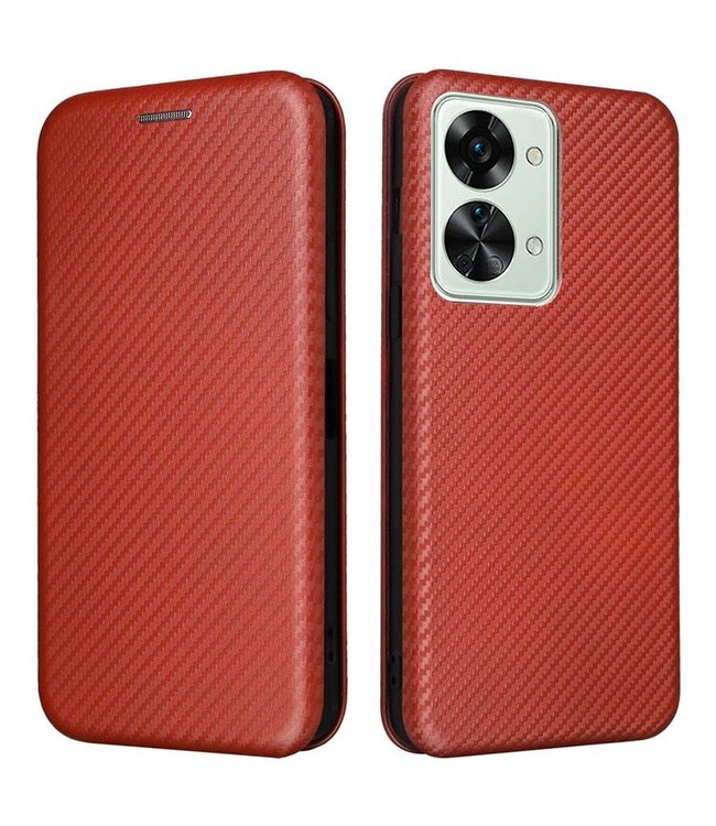 SoFetch SoFetch Oranje Magnetisch Carbon Bookcase Hoesje voor de OnePlus Nord 2T