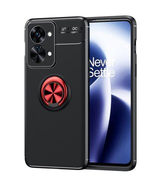 SoFetch Zwart / Rood Ring Houder TPU Hoesje OnePlus Nord 2T