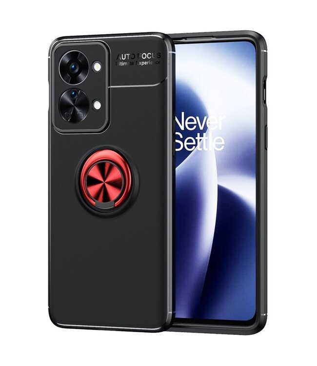 SoFetch SoFetch Zwart / Rood Ring Houder TPU Hoesje voor de OnePlus Nord 2T